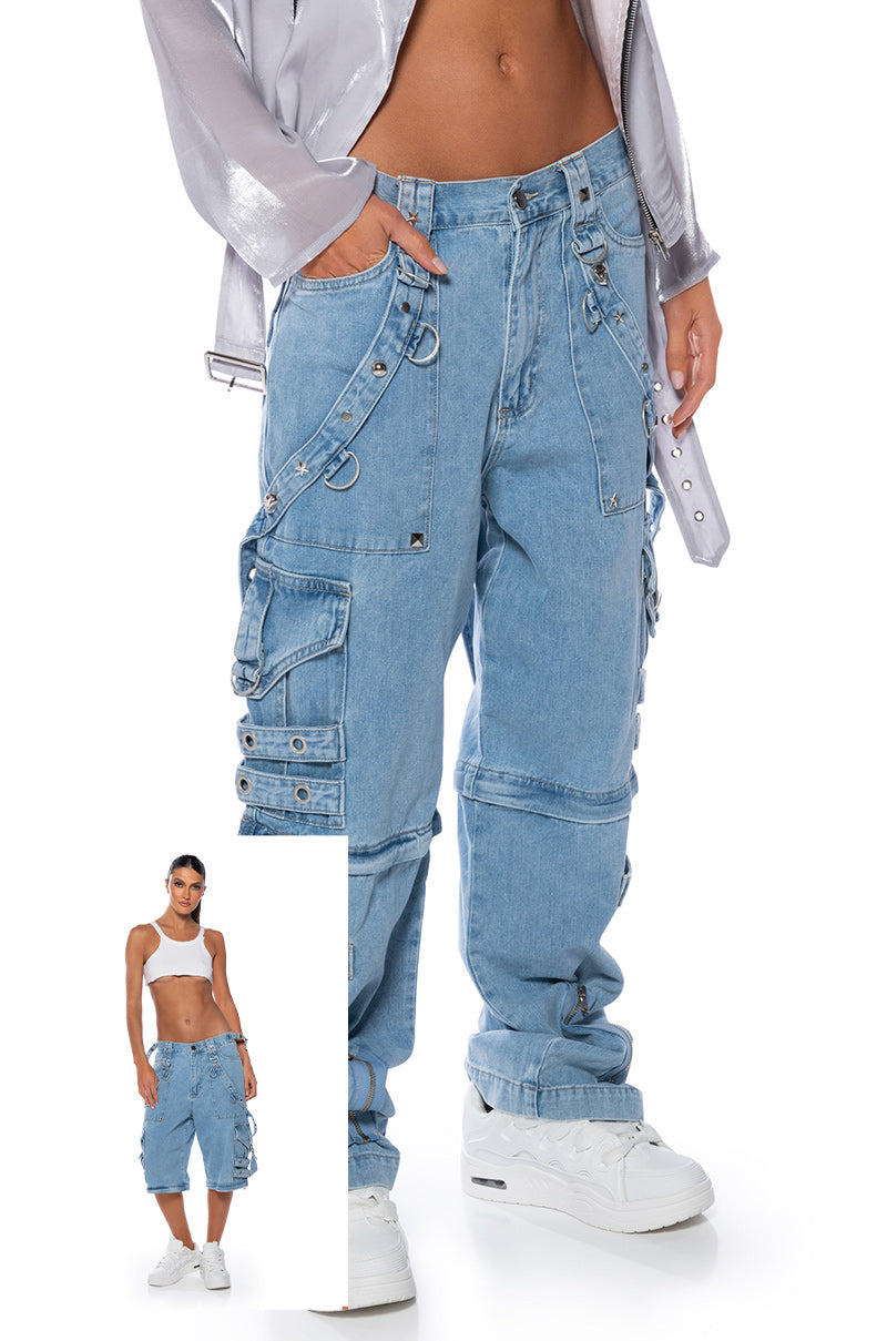 MAKE A MOVE EXTRA WIDE BAGGY CARGO JEANS