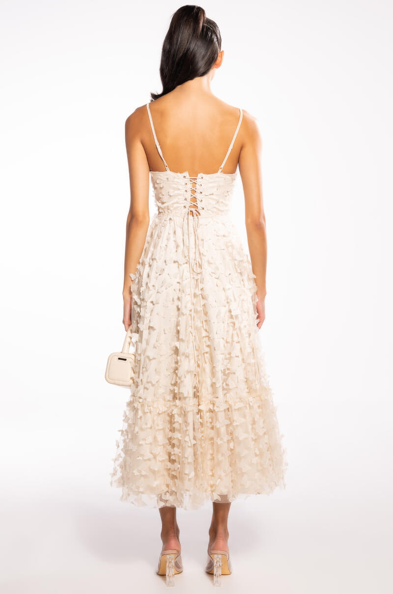 MARIPOSA SLEEVELESS APPLIQUE MIDI DRESS
