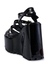 MICHAELA BLACK WEDGE PLATFORM SANDAL