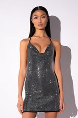 MIDNIGHT MAGIC RHINESTONE MINI DRESS