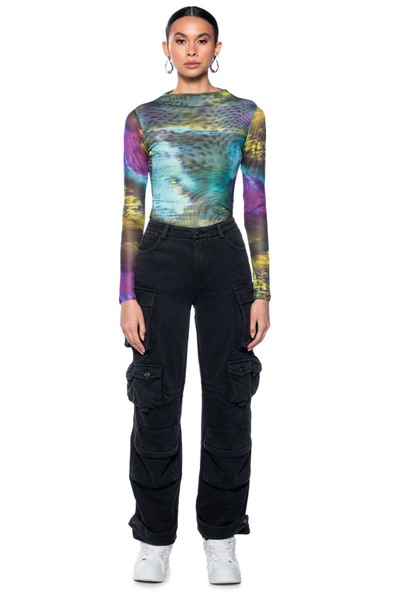 MOONLIGHT HAZE MOCK NECK LONG SLEEVE MESH BODYSUIT