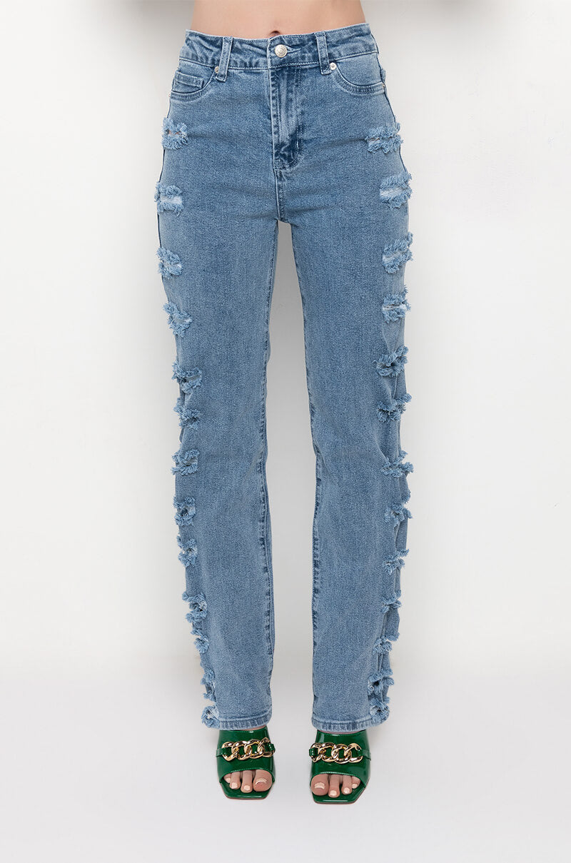 NINA HIGH WAISTED SIDE SLITS WIDE LEG JEANS