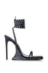NADURA BLACK EMBELLISHED LACE UP SANDAL