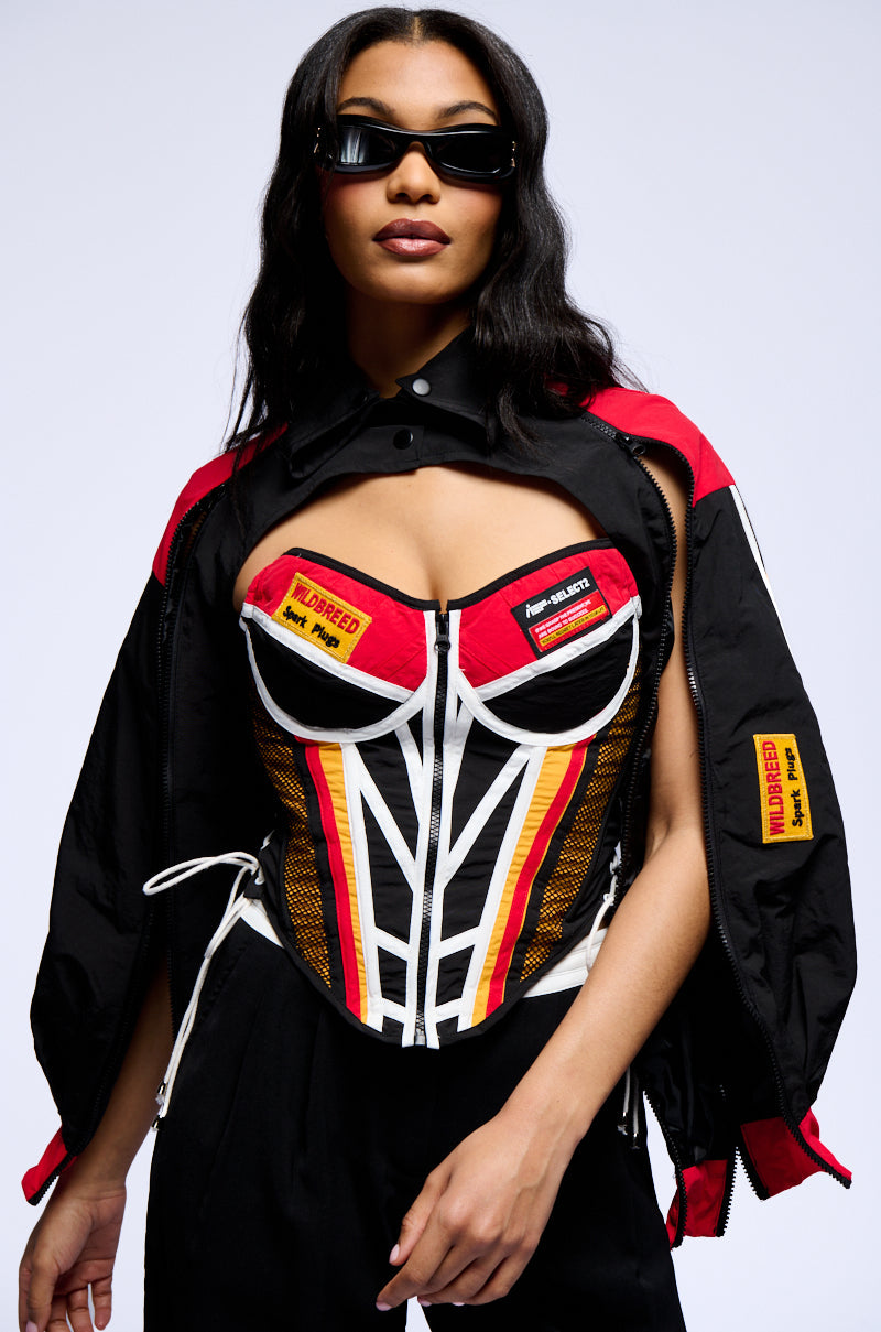 NEED FOR SPEED ZIP UP FRONT CORSET TOP