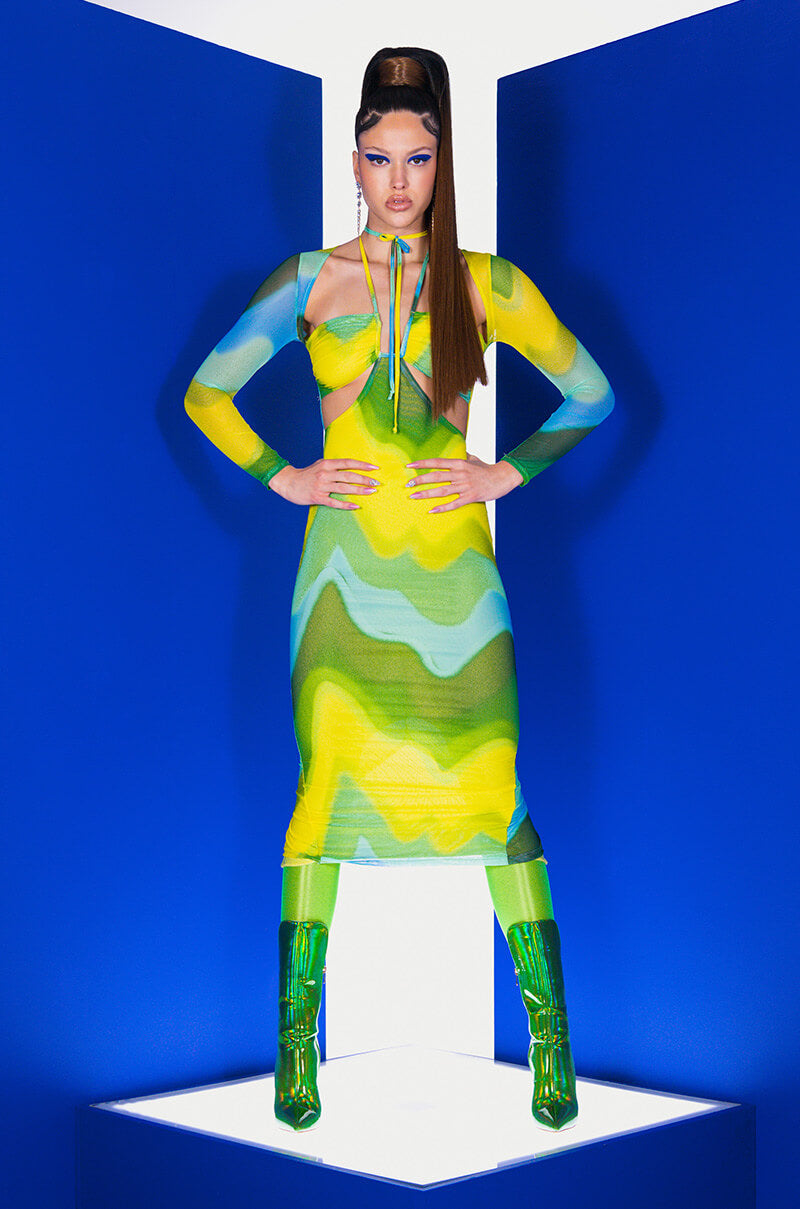 NEW LOOK MIDI MESH DRESS WITH CUT OUTS