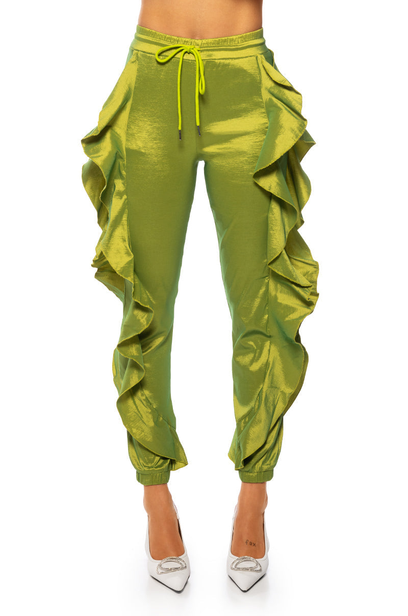 MELANIE RUFFLE DETAILED JOGGER IN LIME