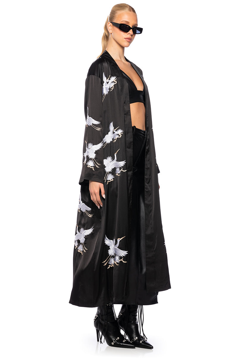 OKINAWA CRANE SATIN SILK DUSTER