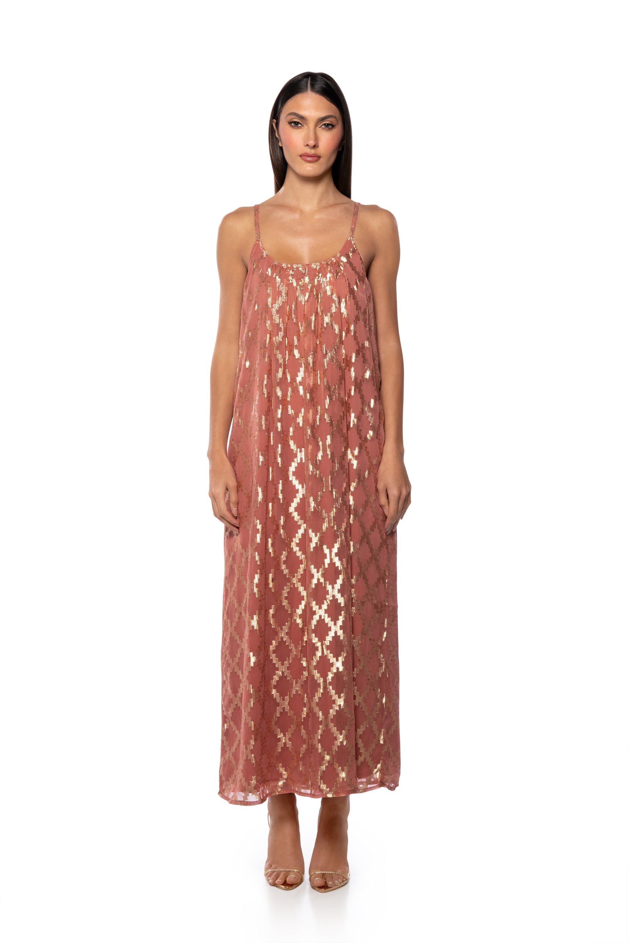 OUT IN THE SUN STRAPPY PRINTED MIDI DRESS