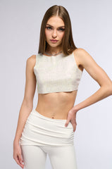 OUT OF THIS WORLD RHINESTONE CUT OFF CROPPED TANK IN WHITE