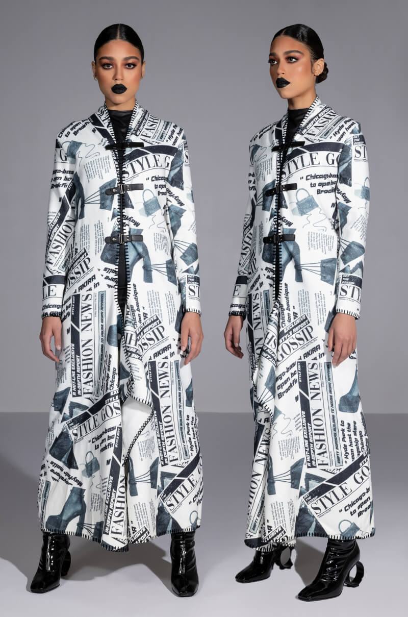 PARTY LIKE ITS 2002 NEWSPAPER PRINT LONG CARDIGAN