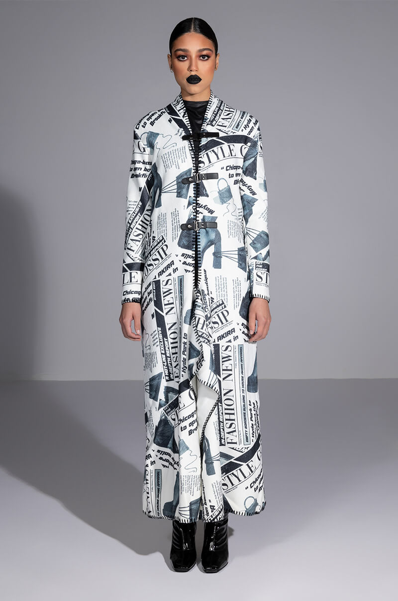 PARTY LIKE ITS 2002 NEWSPAPER PRINT LONG CARDIGAN