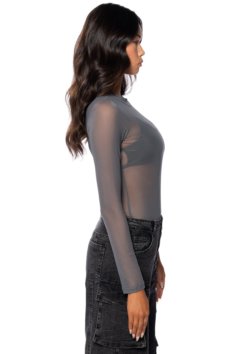 PAXTON SEXY SINGLE MESH LONG SLEEVE BODYSUIT