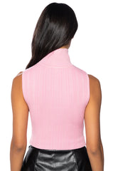 PAXTON SLEEVELESS TURTLENECK RIB CROP SWEATER IN LIGHT PINK