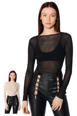 PAXTON TWO PACK RAW HEM LONG SLEEVE MESH TEES IN BLACK AND CREAM