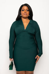 PLUS CELESTE LOW V BANDAGE MIDI DRESS