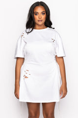 PLUS LACE UP RHINESTONE T SHIRT DRESS
