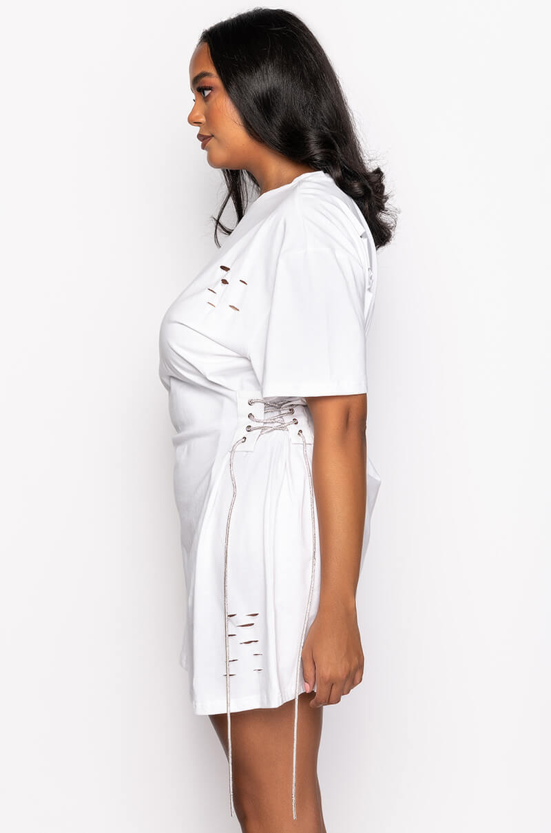 PLUS LACE UP RHINESTONE T SHIRT DRESS