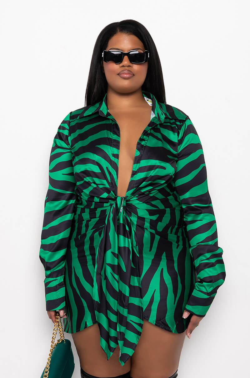 PLUS TIGER BISH SATIN SHIRT DRESS