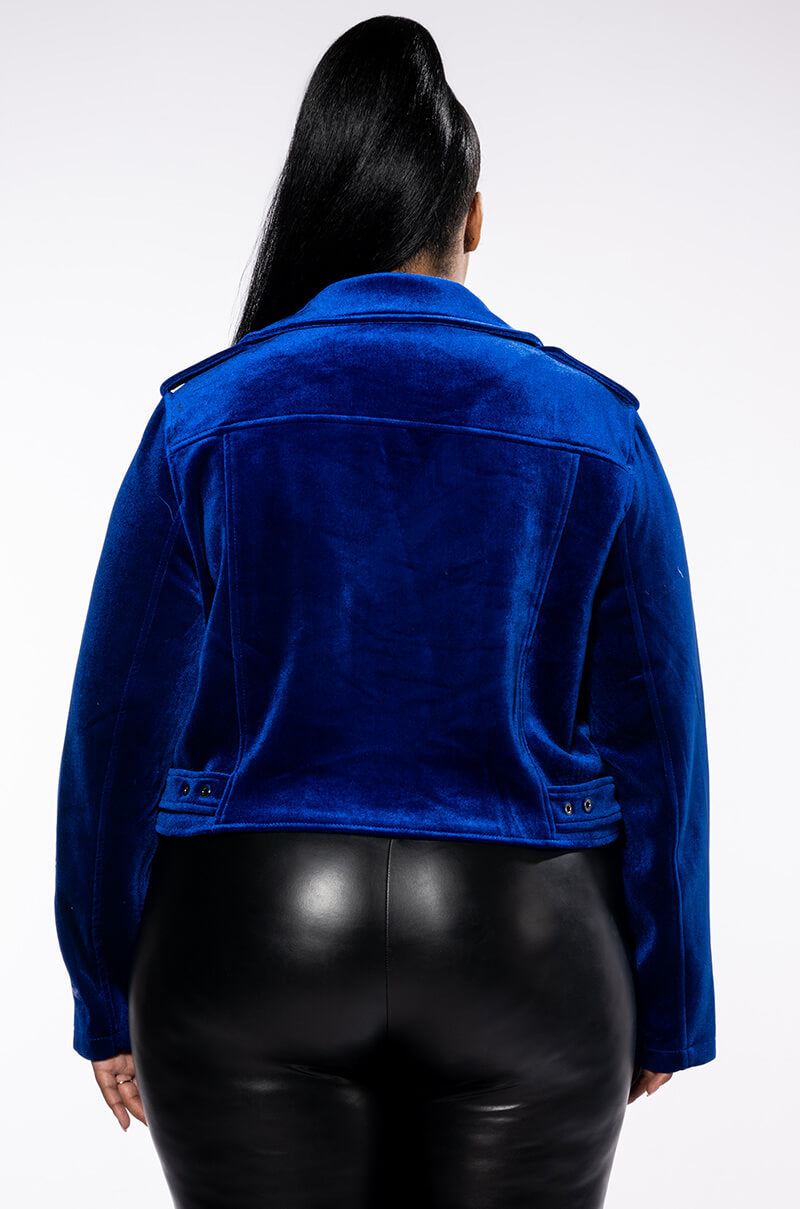 PLUS BLUE VELVET NOIR MOTO JACKET