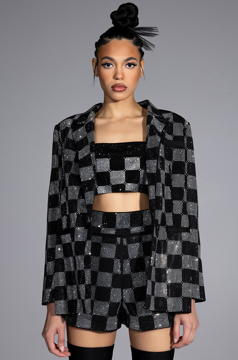 POP STAR CHECKERED RHINESTONE SHORT