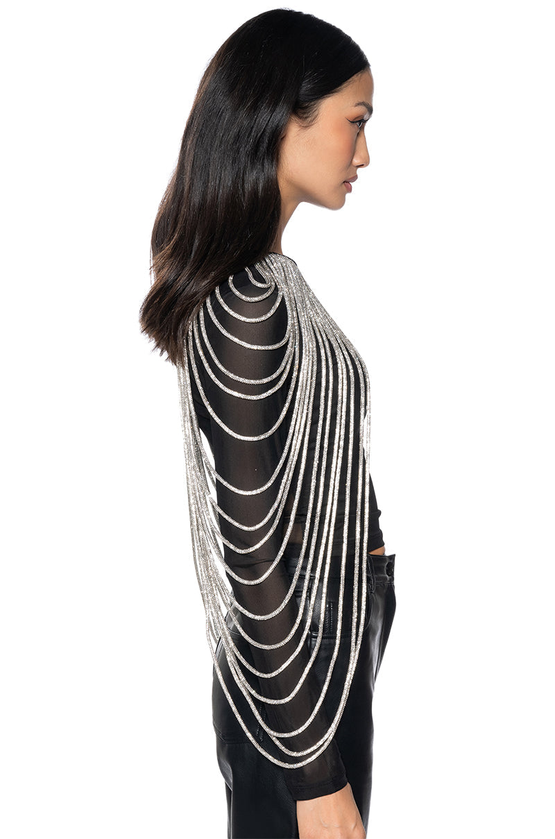 RHINESTONE EMBELLISHED LONG SLEEVE TOP