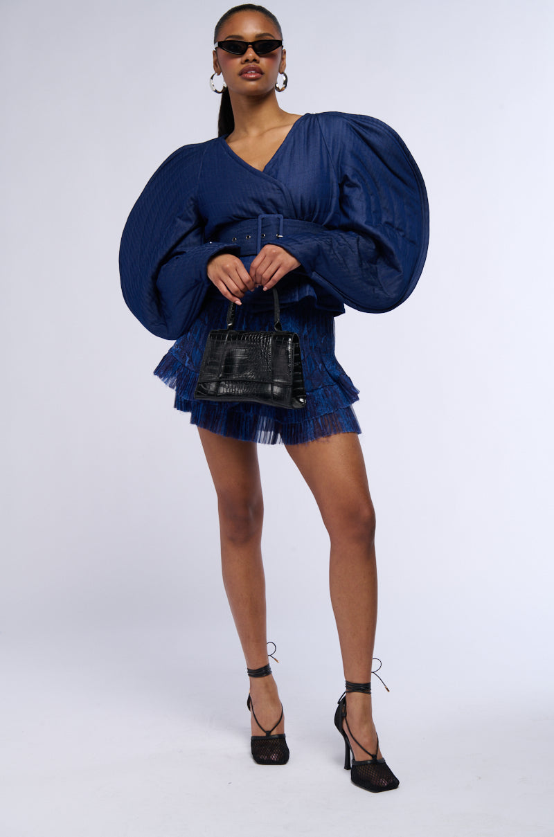 RAINA DRAMATIC SLEEVE BELTED BLOUSE