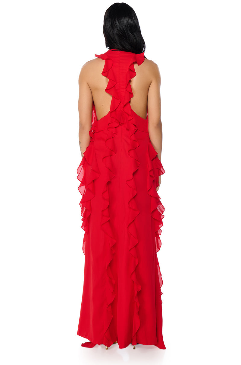 READY TO PARTY RUFFLED HIGH LOW MINI DRESS