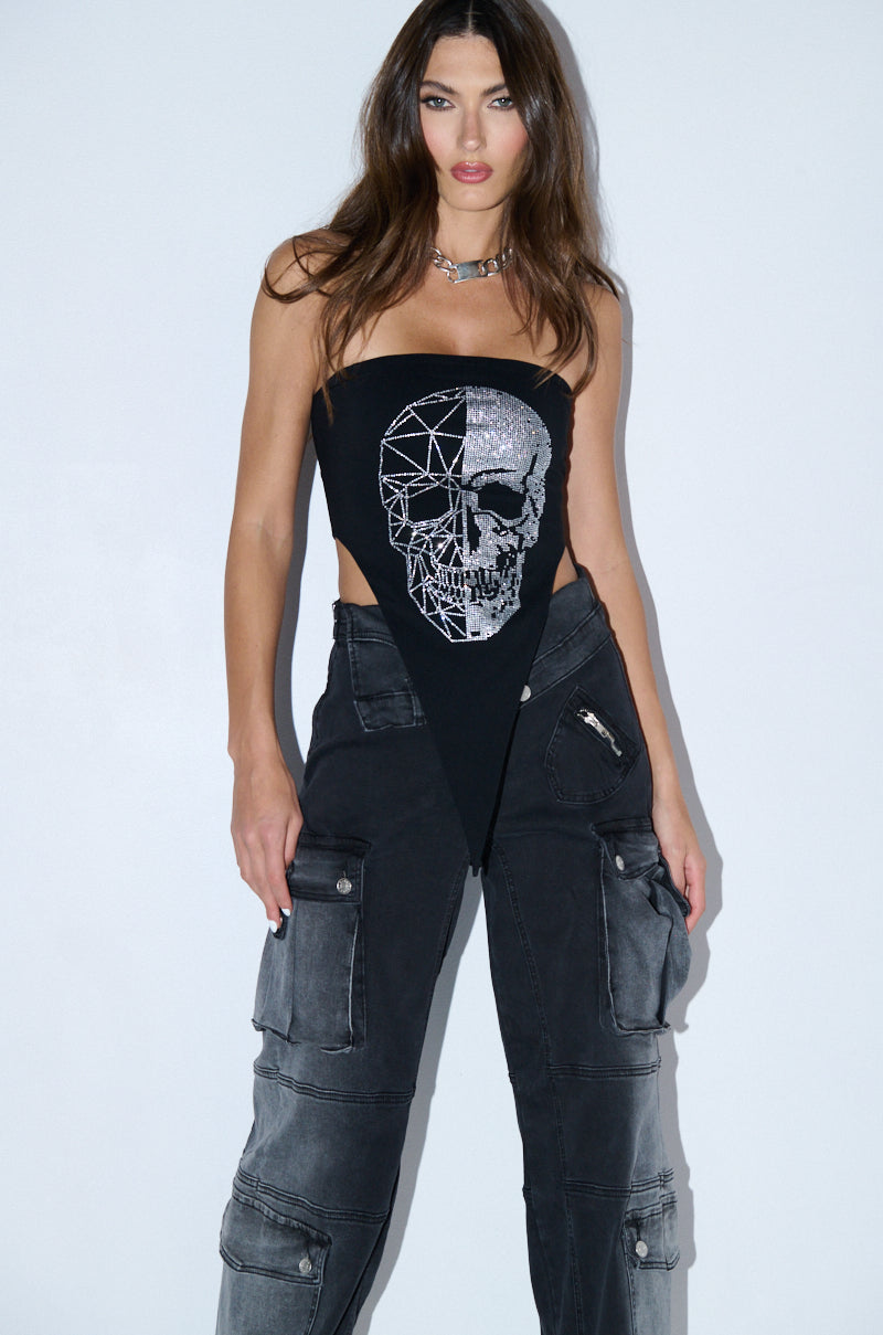 ROCK CHIC RHINESTONE SKULL BANDEAU TOP