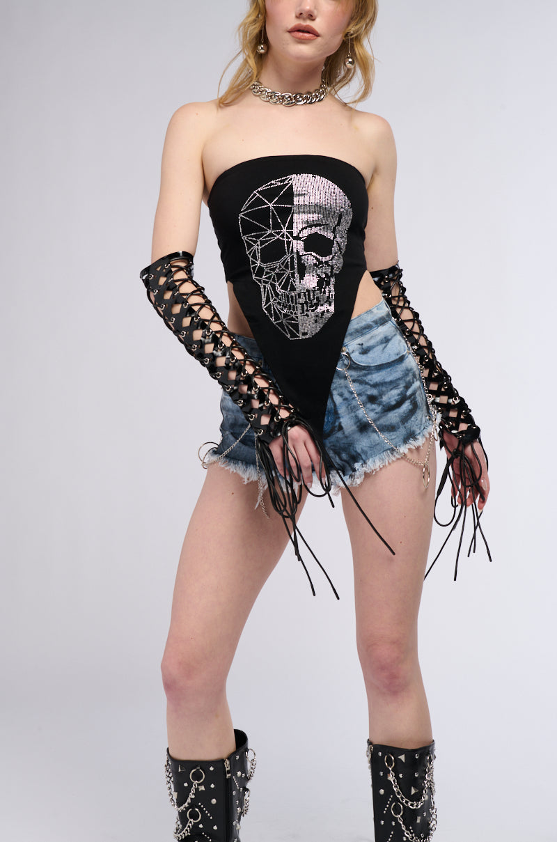 ROCK CHIC RHINESTONE SKULL BANDEAU TOP