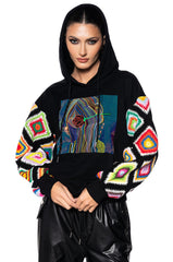 ROSIE CROCHET SLEEVE HOODIE