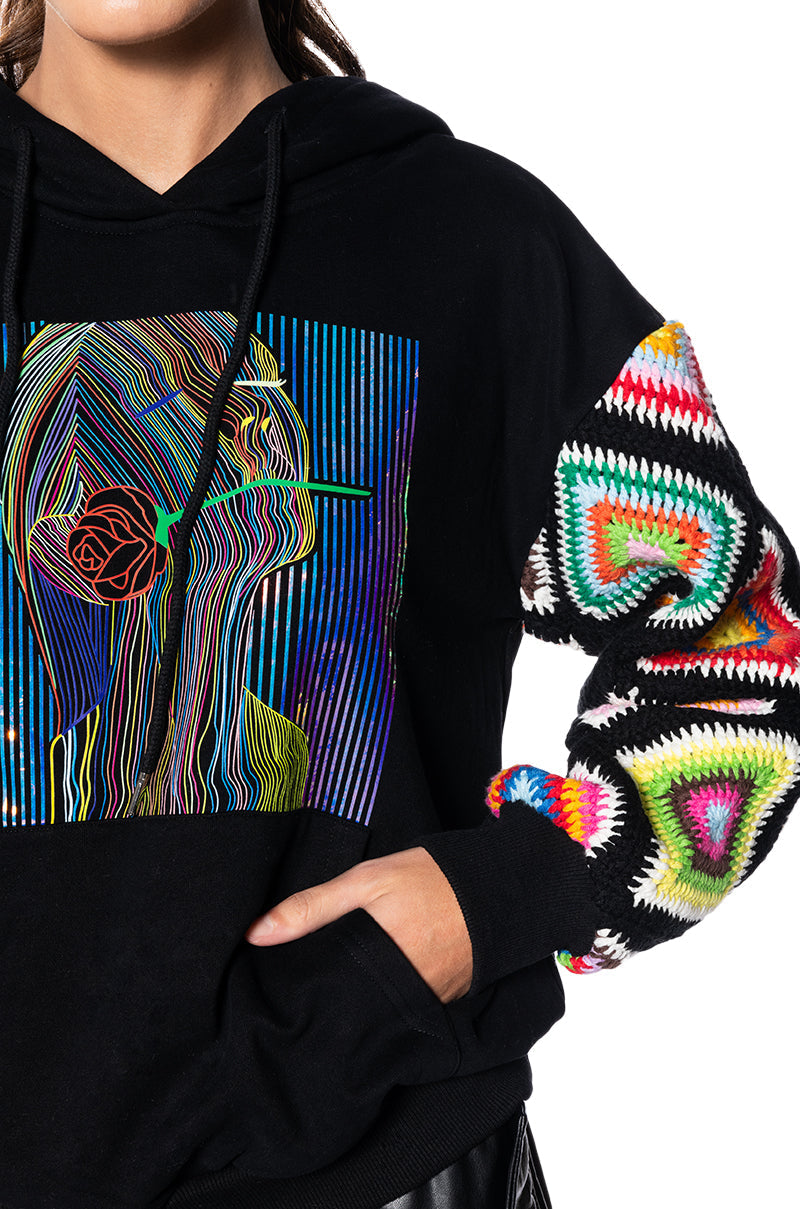 ROSIE CROCHET SLEEVE HOODIE