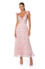 RUNAWAY RUFFLE FLORAL MAXI DRESS