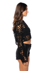 SEASIDE WOVEN HIGH LOW LONG SLEEVE BLOUSE