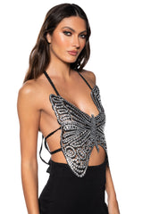 SECRET LOVER BUTTERFLY HATLER NECK TOP