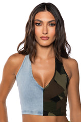 SEEING DOUBLE DENIM HALTER TOP