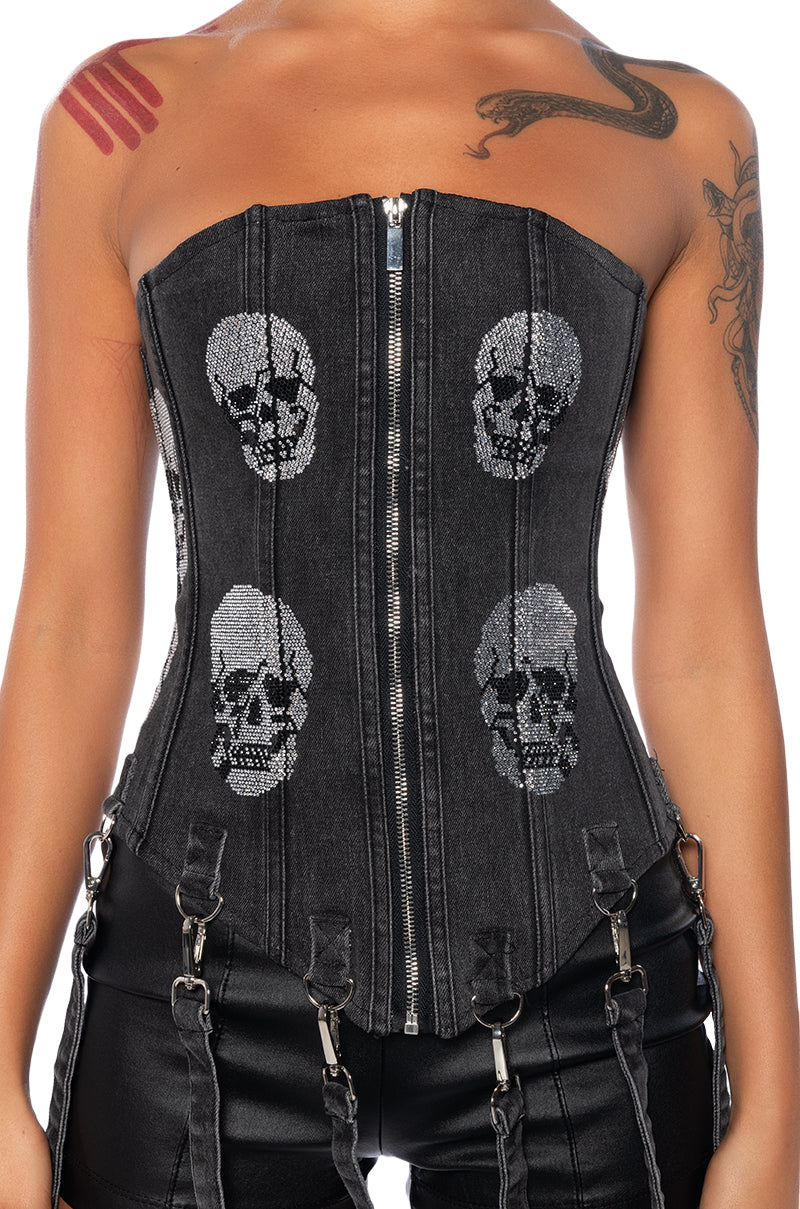 SERVING LOOKS DENIM EMBELLISHED CORSET
