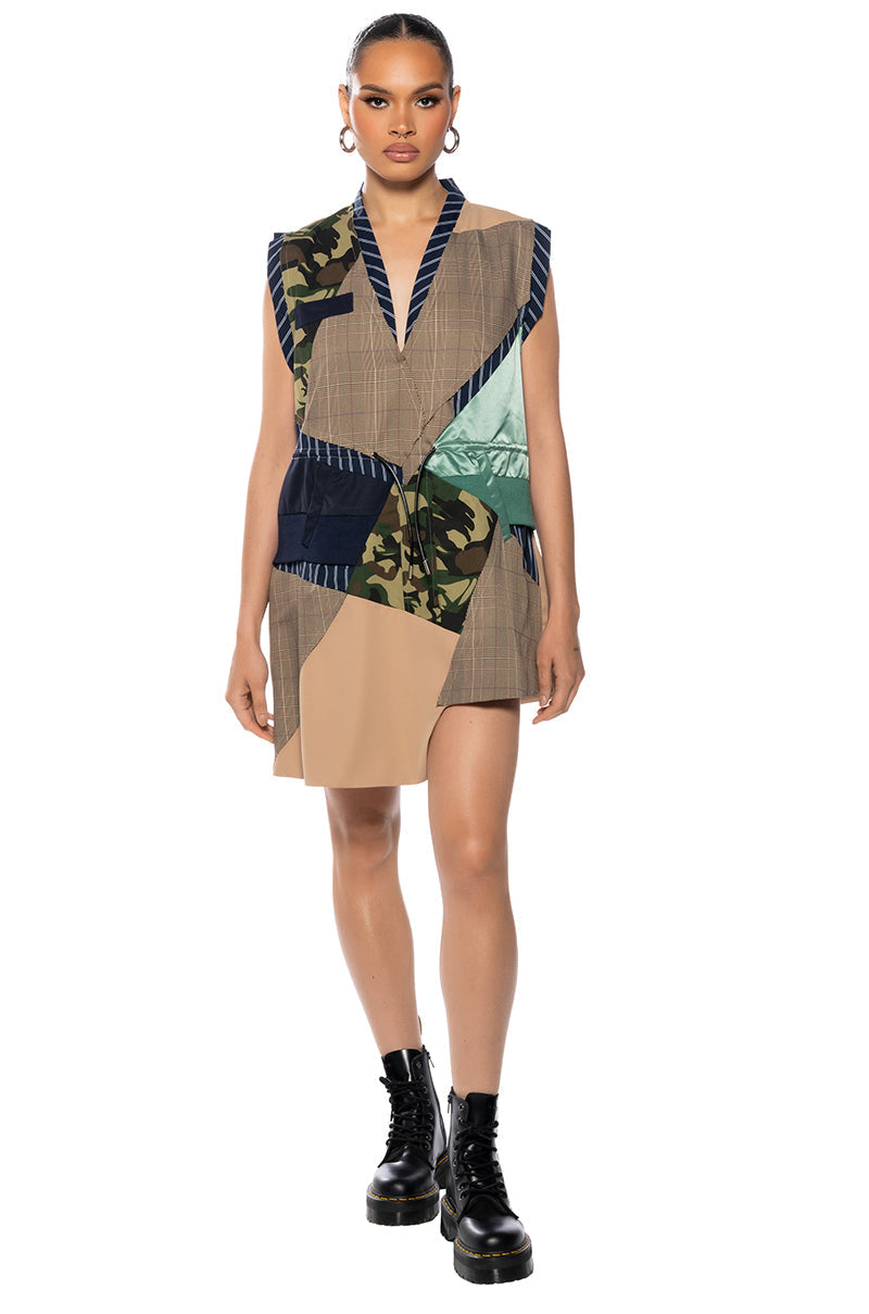 SHAE SLEEVELESS PATCHWORK MINI DRESS