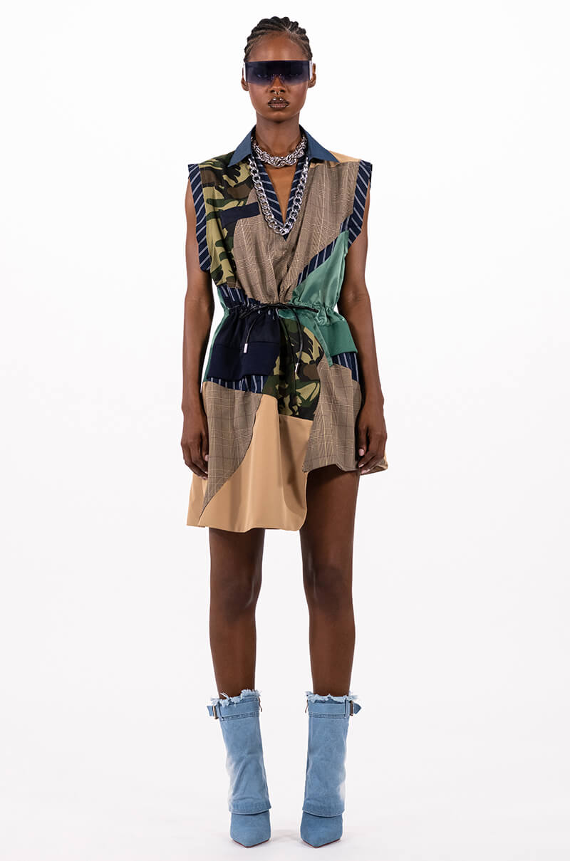 SHAE SLEEVELESS PATCHWORK MINI DRESS