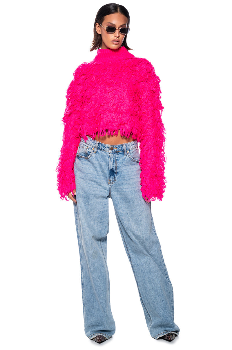 SHAGGY KNIT CROP TURTLENECK SWEATER