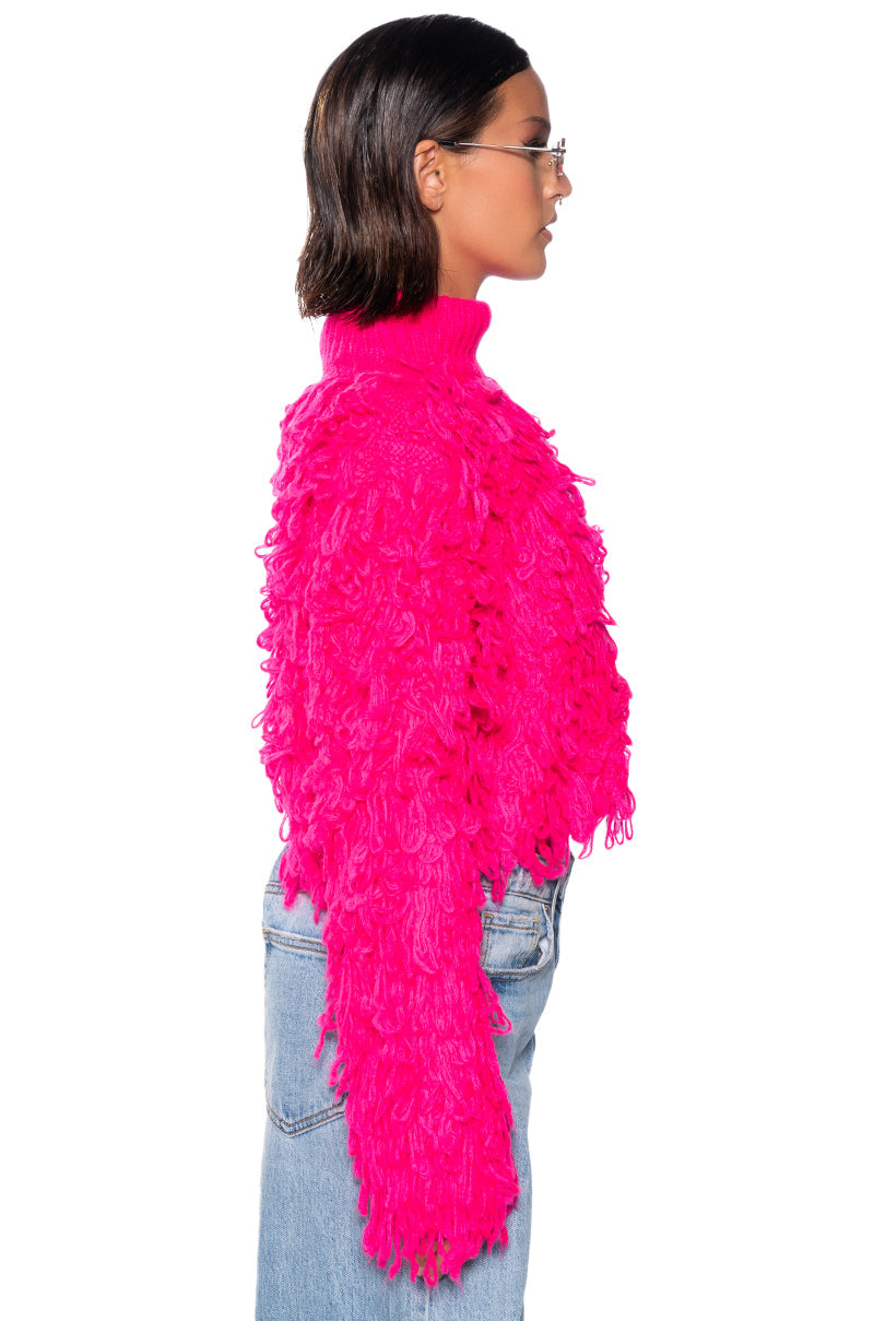 SHAGGY KNIT CROP TURTLENECK SWEATER