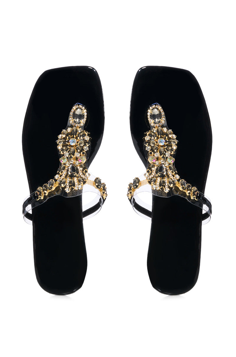 SHINEE EMBELLISHED FLAT SANDAL IN BLACK