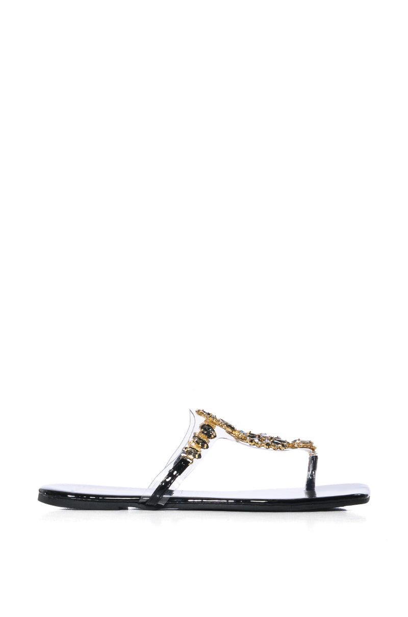 SHINEE EMBELLISHED FLAT SANDAL IN BLACK