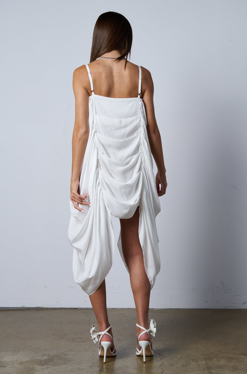 SMOOTH OPERATOR RUCHED MINI DRESS IN WHITE