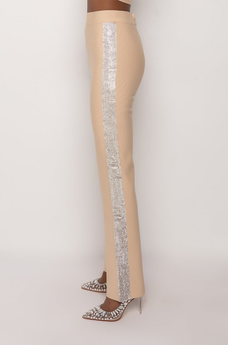 SORRY I'M LATE RHINESTONE BANDAGE PANT