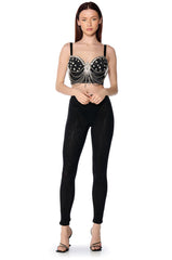 SPEAK MY TRUTH RHINESTONE BRALETTE TOP IN BLACK