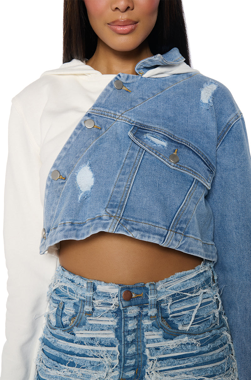 SPLIT DECISION DENIM SWEATSHIRT