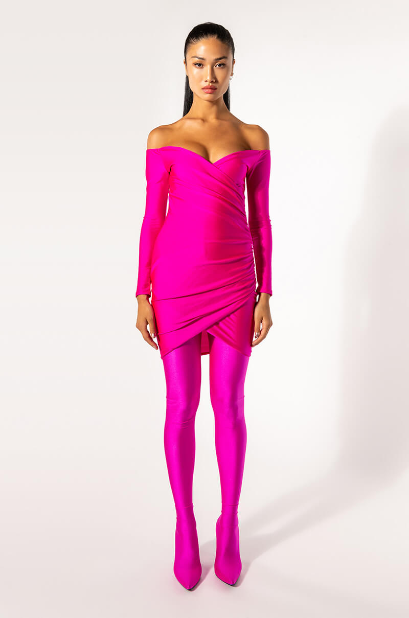 TIME TO SHINE LONG SLEEVE RUCHED MESH MINI DRESS