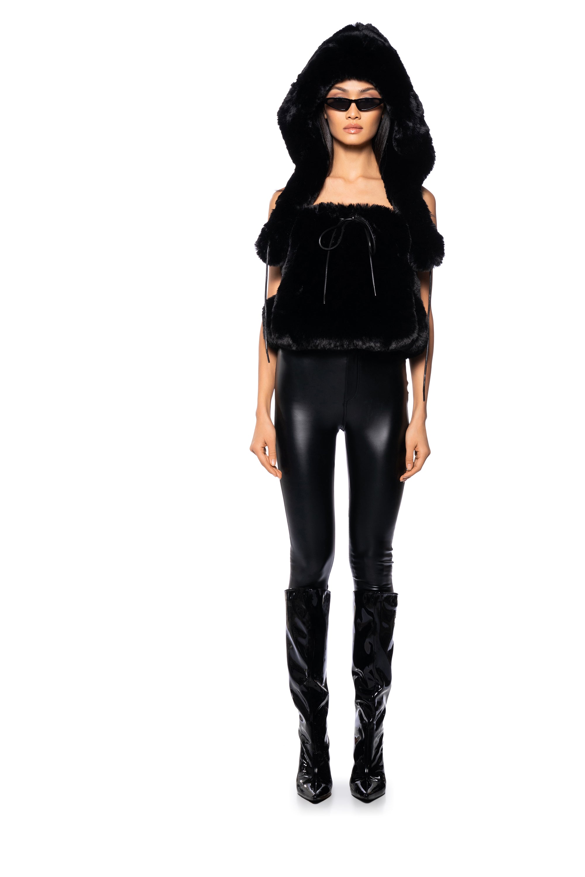 STARSTRUCK TIE FRONT FUR TOP IN BLACK