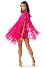 STEVIE DEEP V BANDAGE WITH FRINGE MINI DRESS