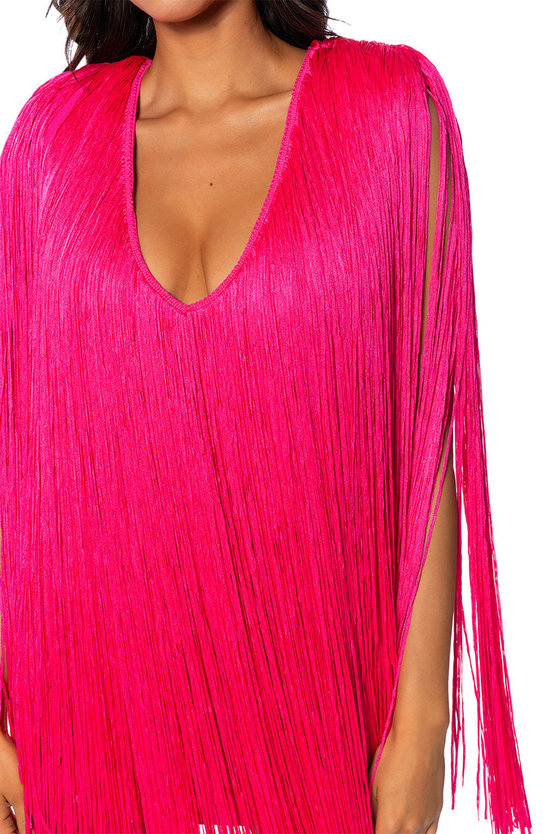 STEVIE DEEP V BANDAGE WITH FRINGE MINI DRESS